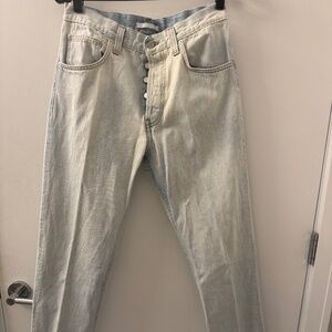 Men's Helmut Lang High-Waisted Straight Leg, Light Wash Denim jeans.